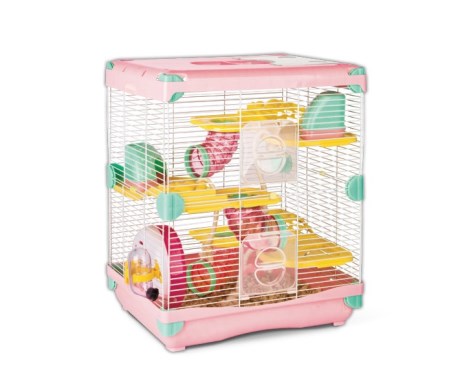 Jaula Plastica p/Hamster Sunny Rosa 2 pisos 36 x 27 x 42.5 cms